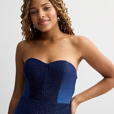 Juniors' Violet Weekend Strapless Ombre Glitter Gown