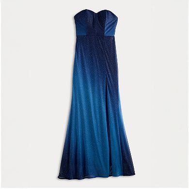 Juniors' Violet Weekend Strapless Ombre Glitter Gown