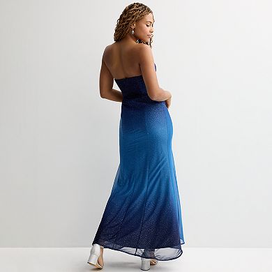 Juniors' Violet Weekend Strapless Ombre Glitter Gown