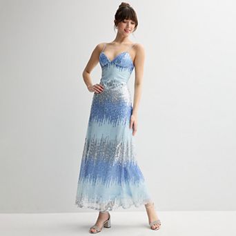 Juniors' Violet Weekend Ombre Sequin Strappy Gown
