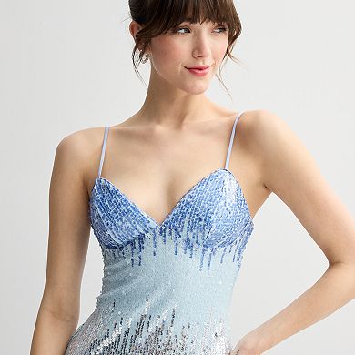 Juniors' Violet Weekend Ombre Sequin Strappy Gown