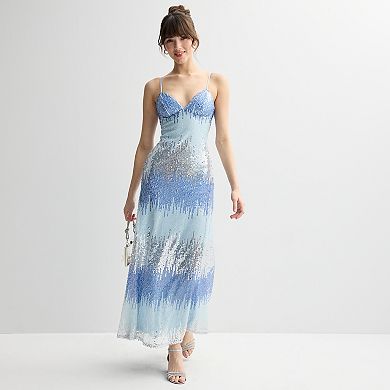 Juniors' Violet Weekend Ombre Sequin Strappy Gown