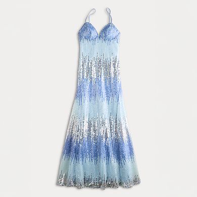 Juniors' Violet Weekend Ombre Sequin Strappy Gown