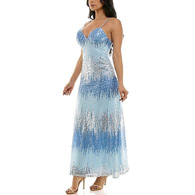 Juniors' Violet Weekend Ombre Sequin Strappy Gown