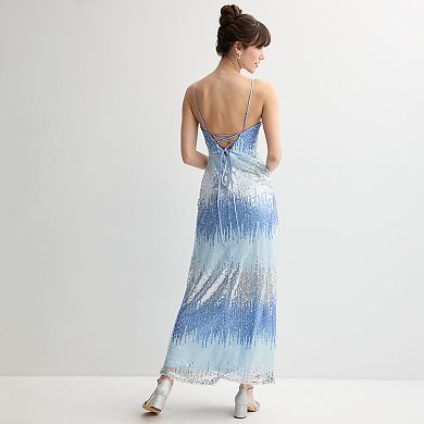 Juniors' Violet Weekend Ombre Sequin Strappy Gown