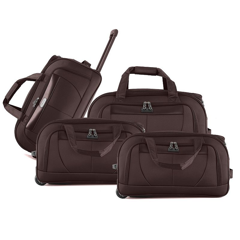 IZOD 4-Piece Softshell Lightweight Rolling Duffel Bag Set, Brown