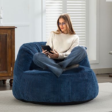 SERWALL Corduroy Bean Bag Chair with Wide Backrest