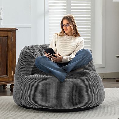 Corduroy Bean Bag Chair with Wide Backrest