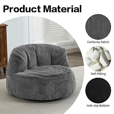 Corduroy Bean Bag Chair with Wide Backrest