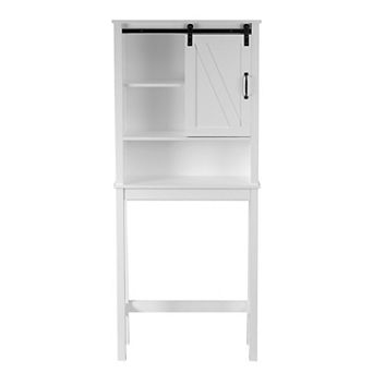 LuxenHome Farmhouse White MDF Wood Over-the-Toilet Space Saver Cabinet