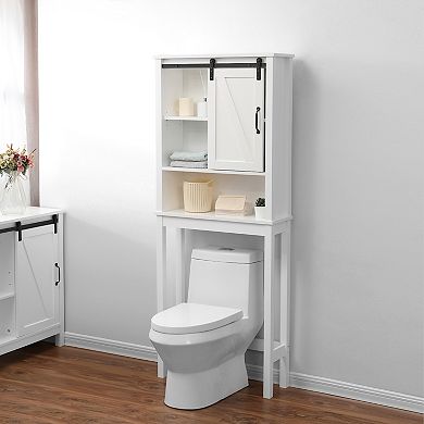LuxenHome Farmhouse White MDF Wood Over-the-Toilet Space Saver Cabinet