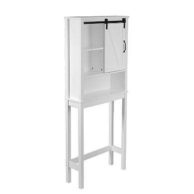 LuxenHome Farmhouse White MDF Wood Over-the-Toilet Space Saver Cabinet
