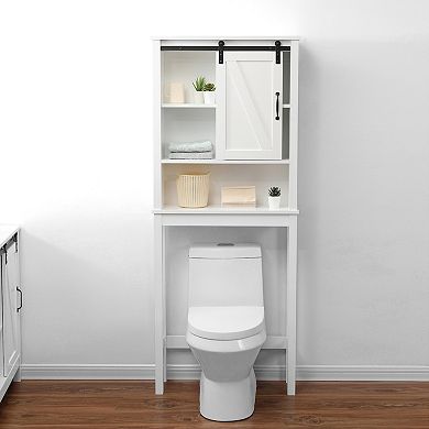 LuxenHome Farmhouse White MDF Wood Over-the-Toilet Space Saver Cabinet