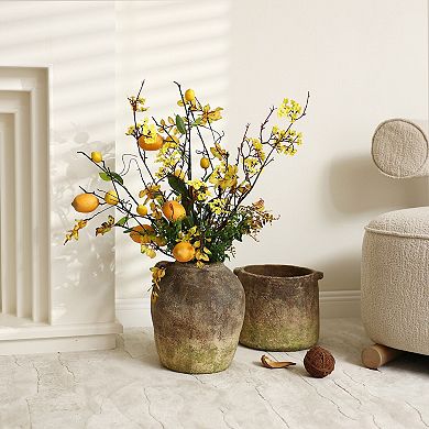 LuxenHome Rustic Ginger Root Brown Terracotta 11-Inch Tall Indoor and Outdoor Jug Vase