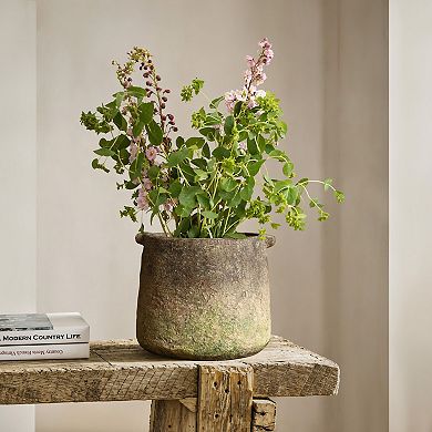 LuxenHome Rustic Ginger Root Brown Cement 8.9-Inch Tall Indoor and Outdoor Cylinder Vase