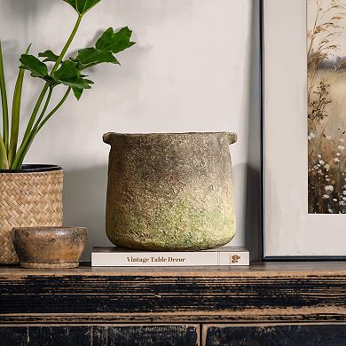LuxenHome Rustic Ginger Root Brown Cement 8.9-Inch Tall Indoor and Outdoor Cylinder Vase