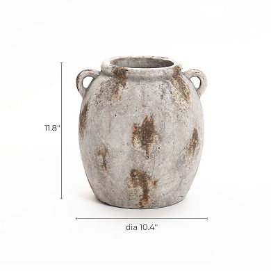 LuxenHome Mottled Brown and White Terracotta 11.8-Inch Tall Indoor and Outdoor Jug Vase with Handles
