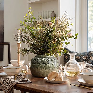 LuxenHome Rustic Stoneware 8.1-Inch Tall Indoor and Outdoor Bowl Vase