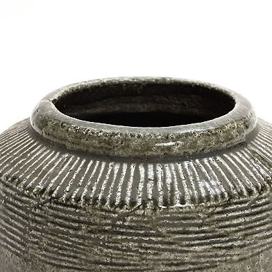 LuxenHome Rustic Stoneware 8.1-Inch Tall Indoor and Outdoor Bowl Vase