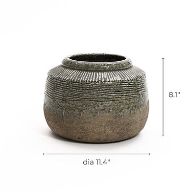 LuxenHome Rustic Stoneware 8.1-Inch Tall Indoor and Outdoor Bowl Vase