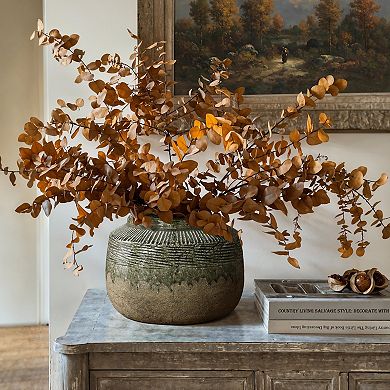 LuxenHome Rustic Stoneware 8.1-Inch Tall Indoor and Outdoor Bowl Vase