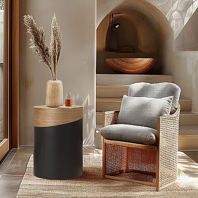 LuxenHome Natural Wood and Metal Round Accent Side Table