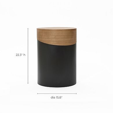 LuxenHome Natural Wood and Metal Round Accent Side Table