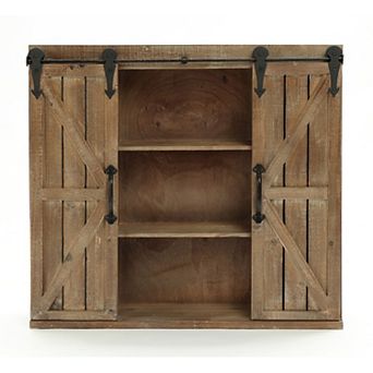 LuxenHome Farmhouse Wood Sliding 2-Door Wall Storage Cabinet
