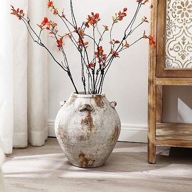LuxenHome Mottled Brown and White Terracotta 12-Inch Tall Indoor and Outdoor Jug Vase with Handles