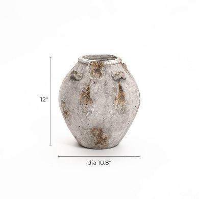 LuxenHome Mottled Brown and White Terracotta 12-Inch Tall Indoor and Outdoor Jug Vase with Handles