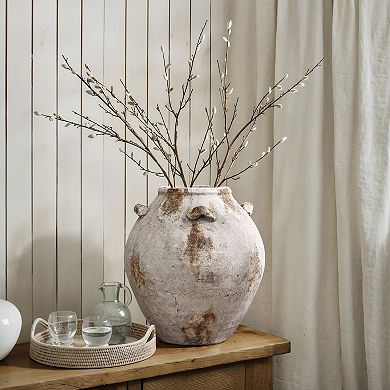 LuxenHome Mottled Brown and White Terracotta 12-Inch Tall Indoor and Outdoor Jug Vase with Handles