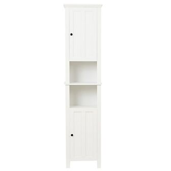LuxenHome White MDF Wood 67-Inch Tall Tower Bathroom Linen Cabinet