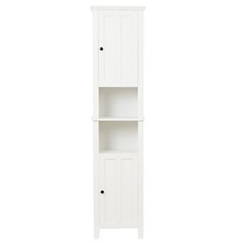 LuxenHome White MDF Wood 67-Inch Tall Tower Bathroom Linen Cabinet
