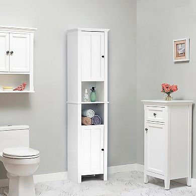 LuxenHome White MDF Wood 67-Inch Tall Tower Bathroom Linen Cabinet