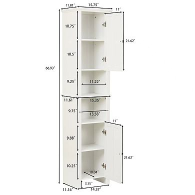 LuxenHome White MDF Wood 67-Inch Tall Tower Bathroom Linen Cabinet