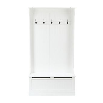 LuxenHome White MDF Hall Tree with Storage Bench