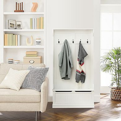 LuxenHome White MDF Hall Tree with Storage Bench