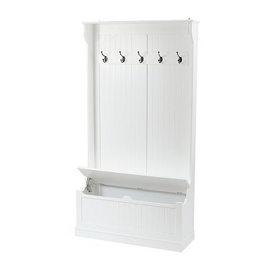 LuxenHome White MDF Hall Tree with Storage Bench