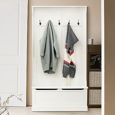 LuxenHome White MDF Hall Tree with Storage Bench