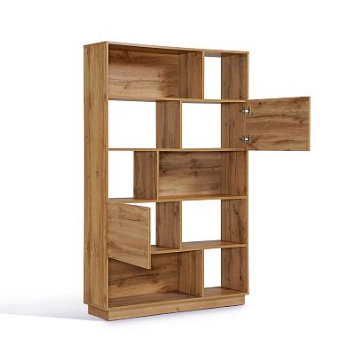 LuxenHome 8-Shelf and 2-Cabinet Tall Bookcase with Doors