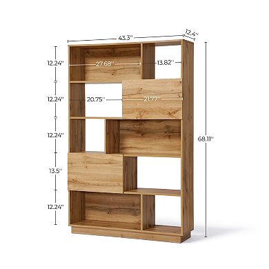 LuxenHome 8-Shelf and 2-Cabinet Tall Bookcase with Doors
