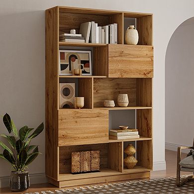 LuxenHome 8-Shelf and 2-Cabinet Tall Bookcase with Doors