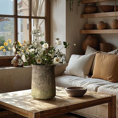 LuxenHome Rustic Ginger Root Brown Cement 11-Inch Tall Indoor and Outdoor Cylinder Vase