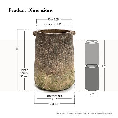 LuxenHome Rustic Ginger Root Brown Cement 11-Inch Tall Indoor and Outdoor Cylinder Vase