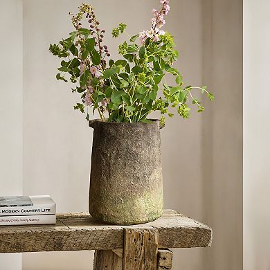 LuxenHome Rustic Ginger Root Brown Cement 11-Inch Tall Indoor and Outdoor Cylinder Vase