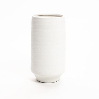 LuxenHome White Terracotta 16.1-Inch Tall Indoor and Outdoor Cylinder Vase