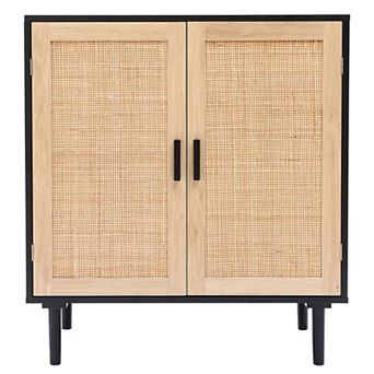 LuxenHome Black and Brown Wood 2-Door Storage Cabinet