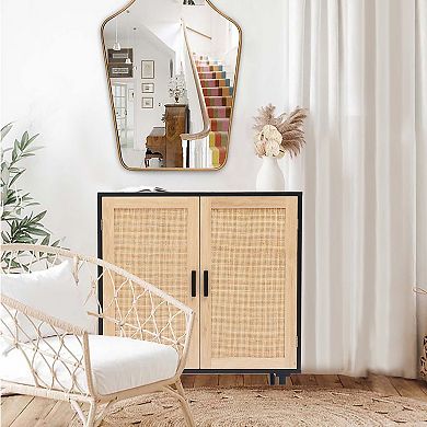 LuxenHome Black and Brown Wood 2-Door Storage Cabinet