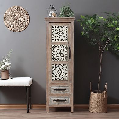 LuxenHome Farmhouse 48" Tower Wood 2-Drawer 1-Door Storage Cabinet