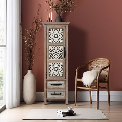 LuxenHome Farmhouse 48" Tower Wood 2-Drawer 1-Door Storage Cabinet